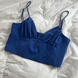 Zara Royal Blue Satin-Look Spaghetti-Strap Crop Top